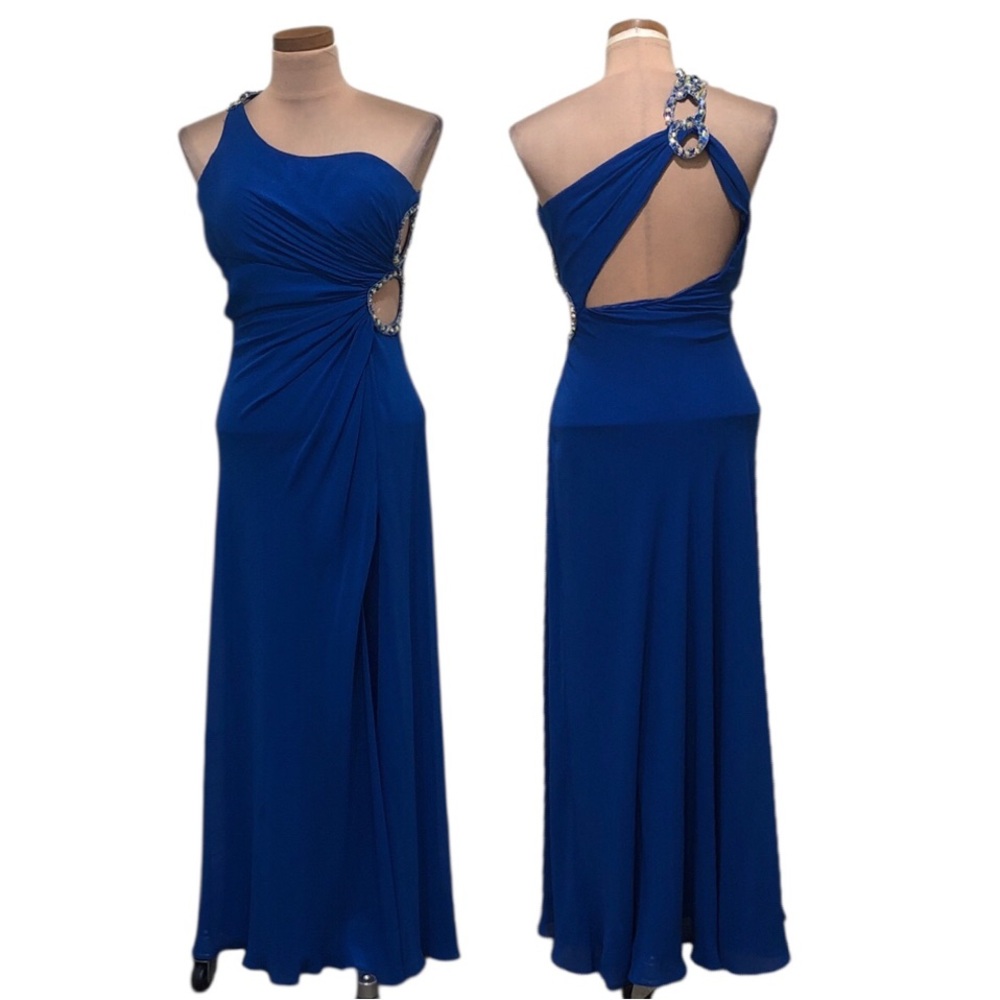 Faviana Maxi Dress Size 4 Blue Cutout Sides